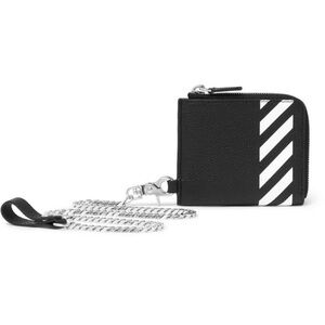 Off-White Striped Pebble-Grain Leather Zip-Around Chain Wallet